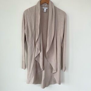 White House Black Market Ribbed Knit Open Cardigan Sweater Beige Cream L Large